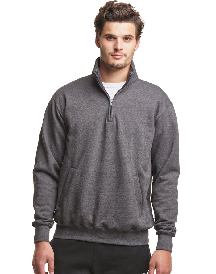 Champion Powerblend Fleece 1/4 Zip With Pockets - Miesten TummanHarmaat Collegepaita - Suomi 8231579